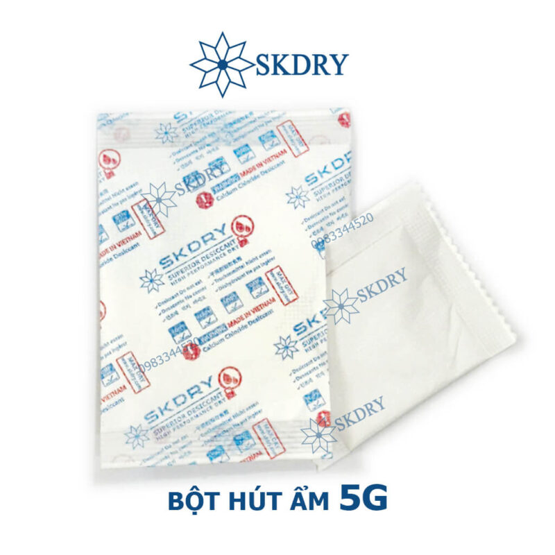Gói bột hút ẩm 5 g | Gói hút ẩm Caxi clorua